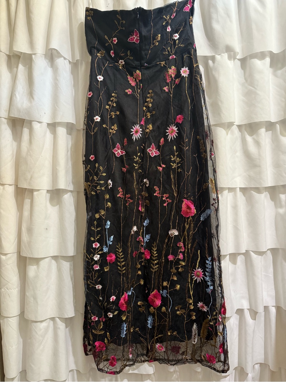Lulu's Black Strapless Midi Dress with Multicolor Floral Embroidery - Picture 7 of 11